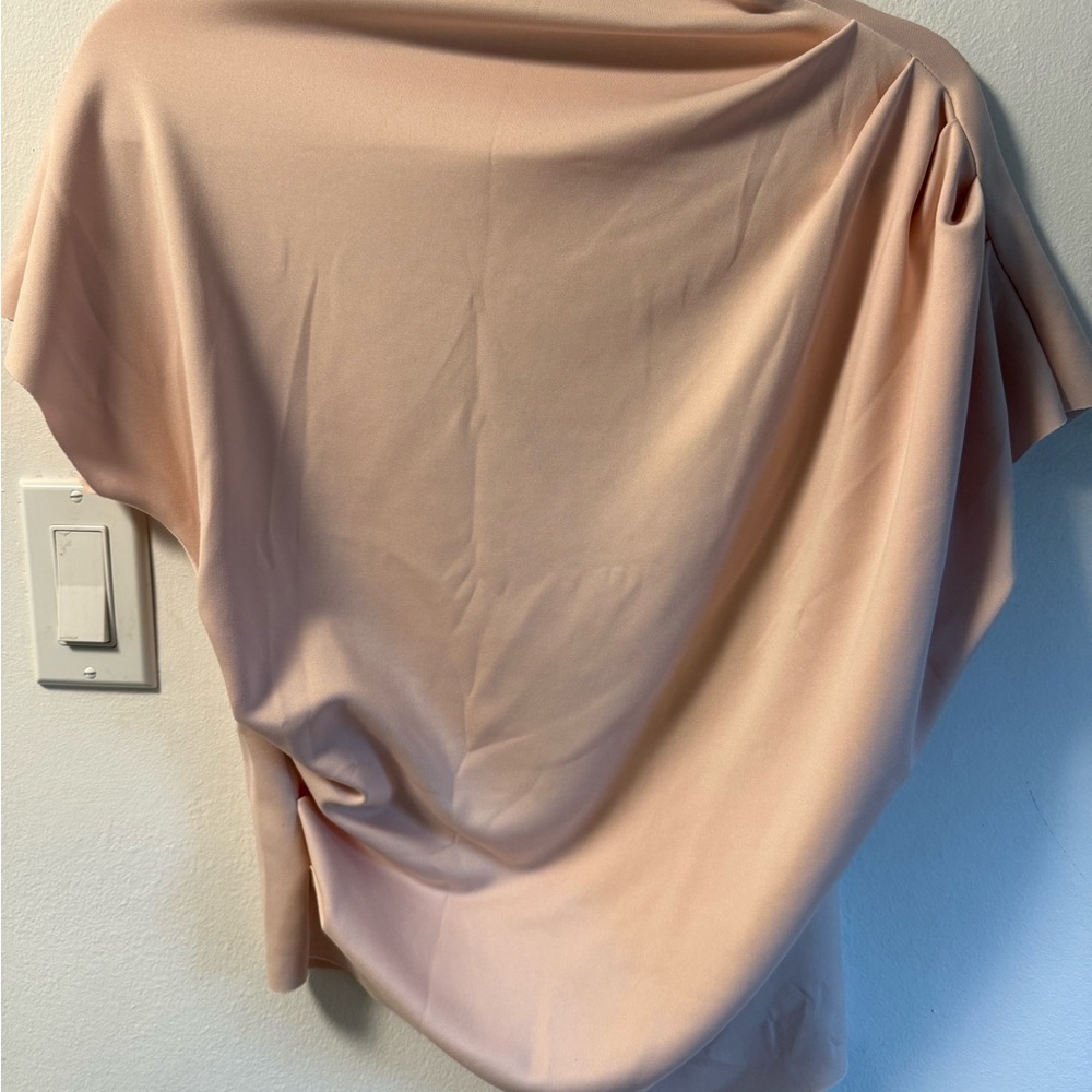 Draped Short Sleeve Tunic in Soft Blush one size fits all.